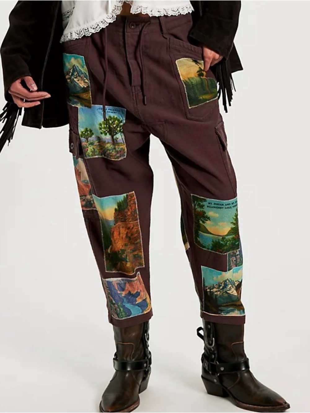 Free People Denim And Bone Wildlife Patched Pants. NWT. Wildlife